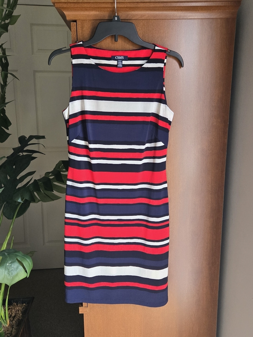 Chaps Navy, Red & White Striped Sleeveless Sheath Dress
